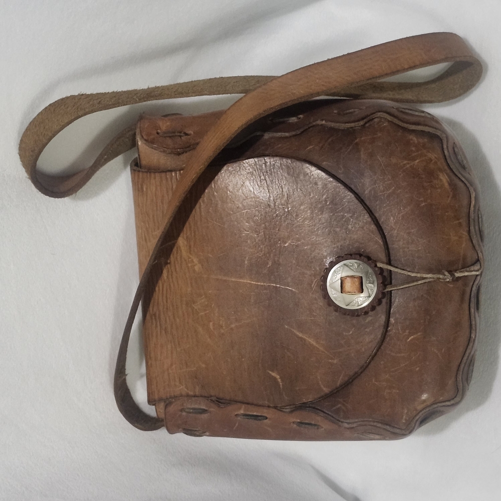 VINTAGE Brown Leather Bag Classic Saddle Leather Hand Made Design